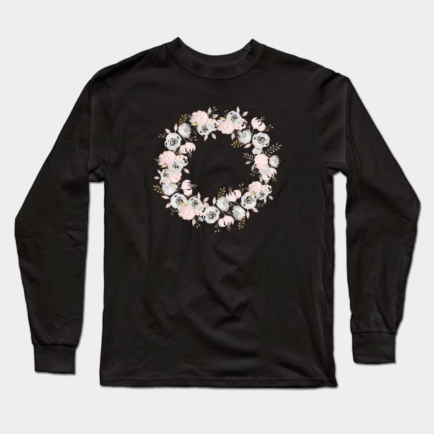 Pretty Rose Gold Watercolor Flower Wreath Long Sleeve T-Shirt by NatureMagick